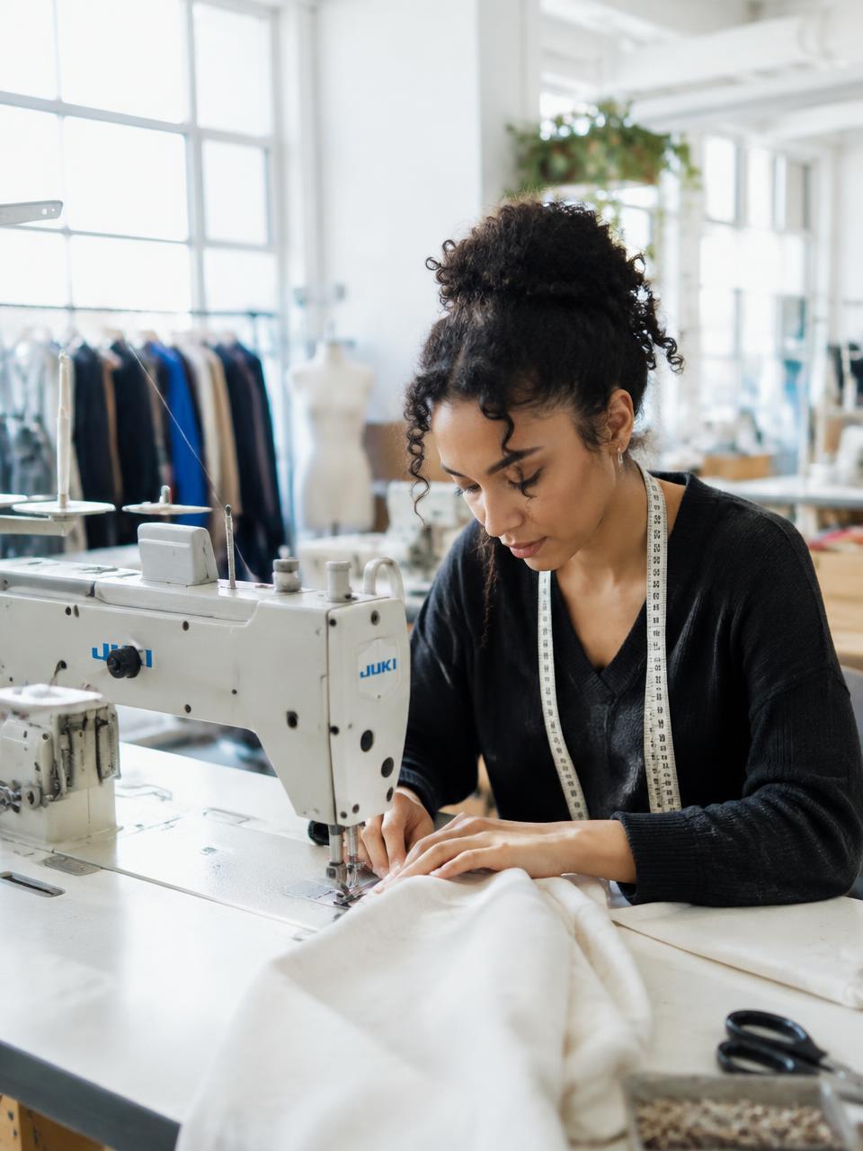 Couturière travaillant à sa machine à coudre